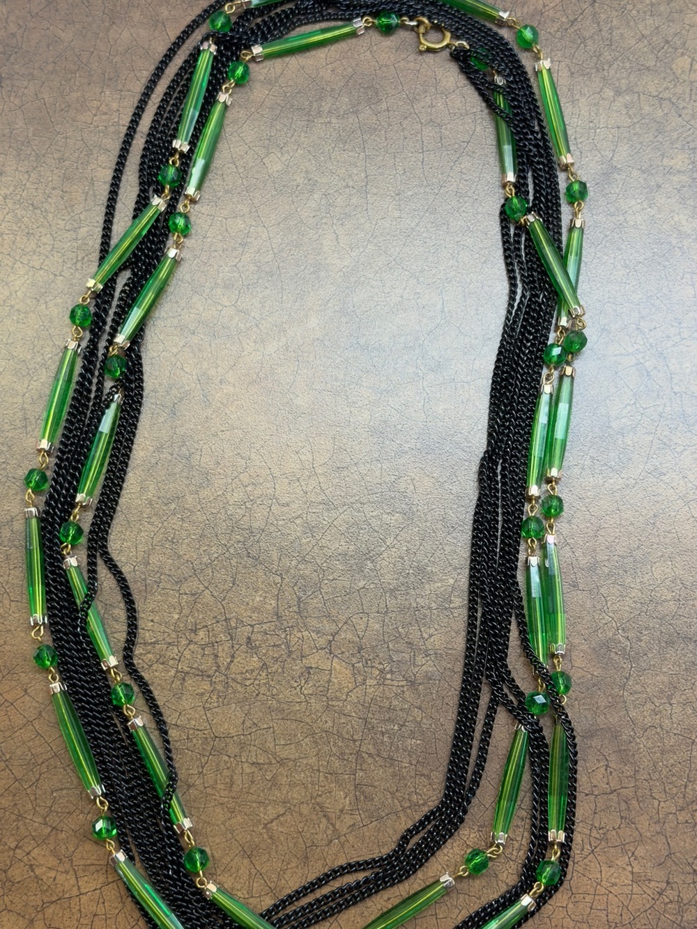 Multi-Strand Green Tube Bead Necklace - Unbranded